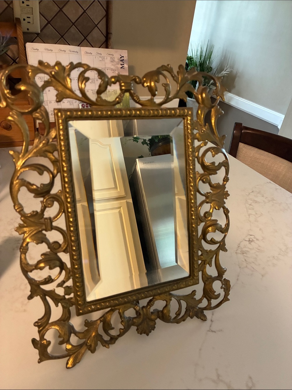 Antique Ornate Tabletop Beveled Mirror